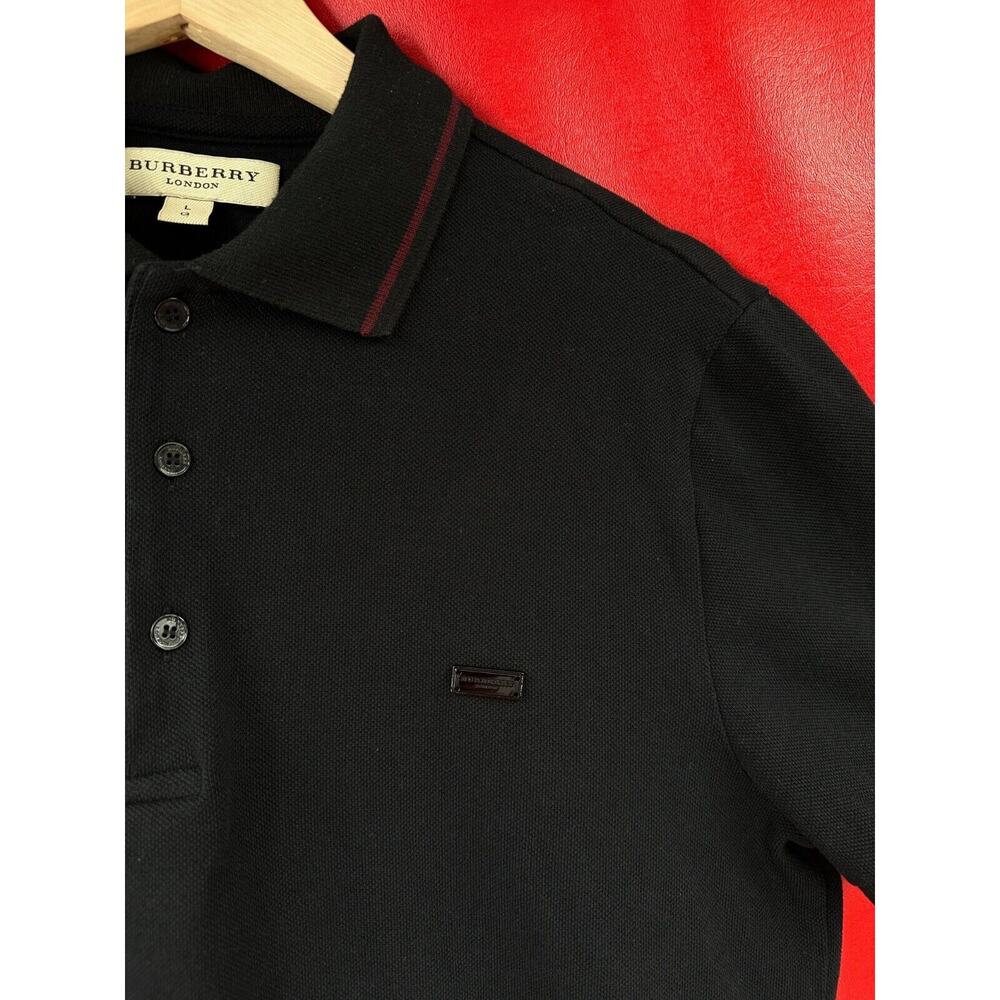 Burberry Chest Logo Atkins Black Pique Cotton Polo Shirt Dry Cleaned Slim Fit LG - Picture 6 of 13
